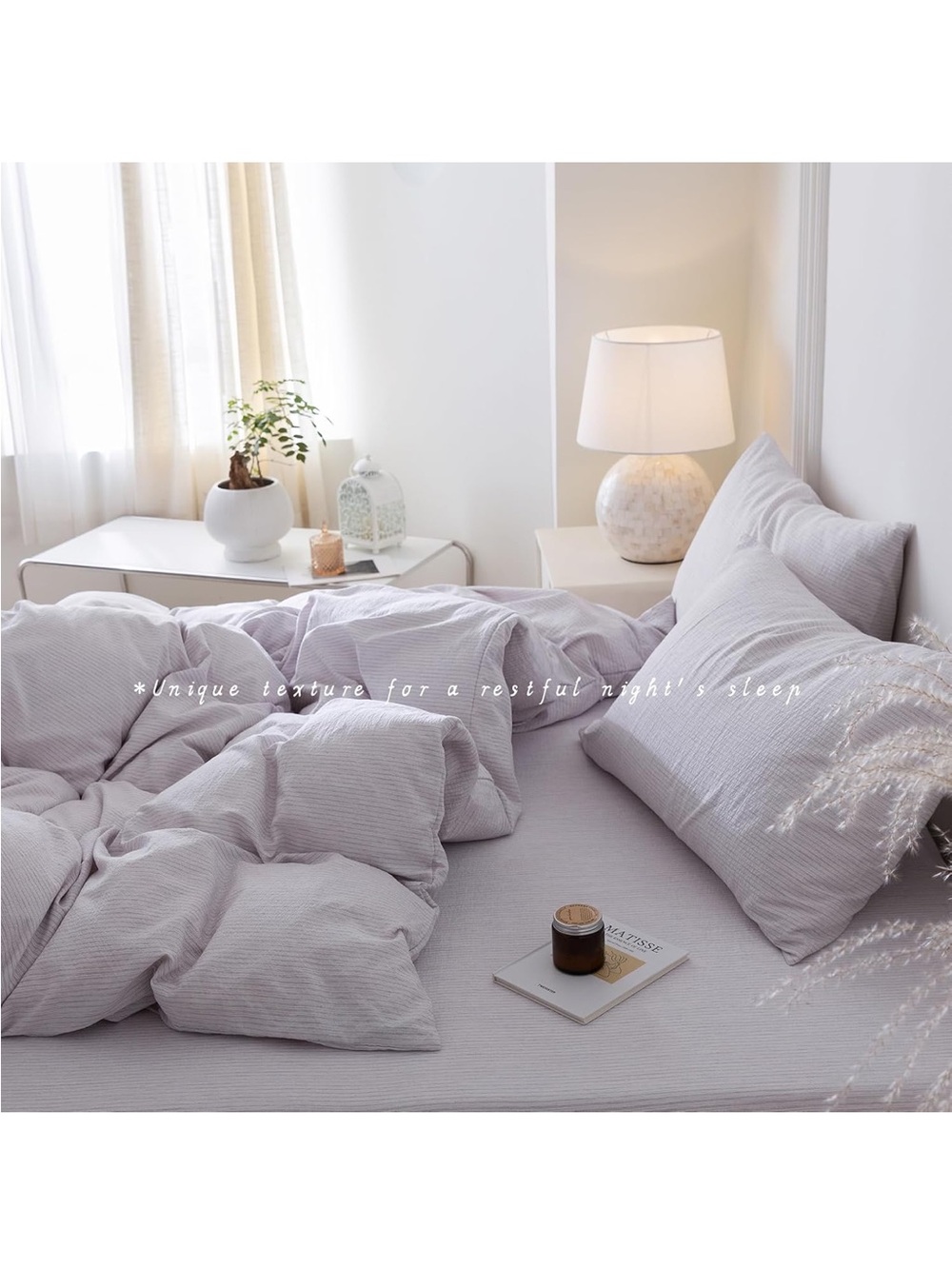 NEW 3Pcs Light Purple Pinstriped Duvet Cover Set Queen Size 90''Wx90''L - Picture 7 of 7